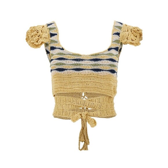 AYNI Try Crochet Off The Shoulder Crop Top In Butter Sz Lg New W/Alteration Rare - Picture 1 of 12